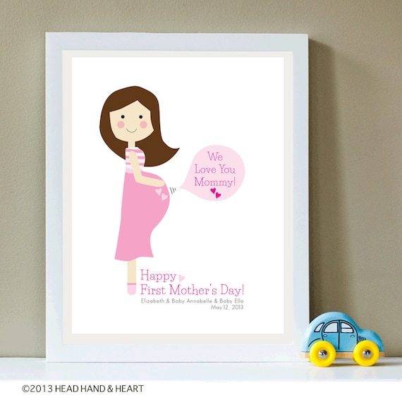 Items similar to Custom Portrait, Happy First Mother's Day, Pregnant