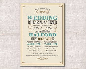 Wedding Rehearsal Dinner invitation custom printable 5x7