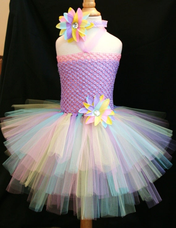 Baby girls Easter pastel tutu dress with headband set Infant