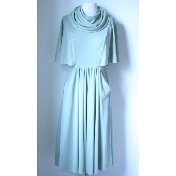 Vintage 1950s Sage Green Cowl Neck Drape Dress