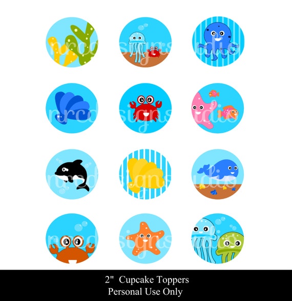 Items similar to Under the Sea Party - Printable Sea Creatures Cupcake ...