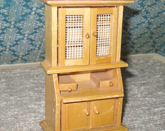 Miniature dollhouse vintage wooden hutch with built in desk