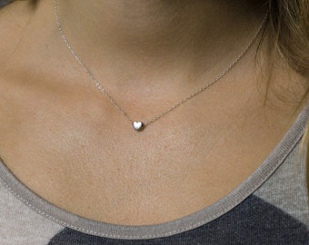 Silver Heart Necklace, Tiny Heart Necklace, Sterling Silver Delicate Everyday Necklace