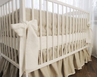 Linen nursery bedding - gathered skirt