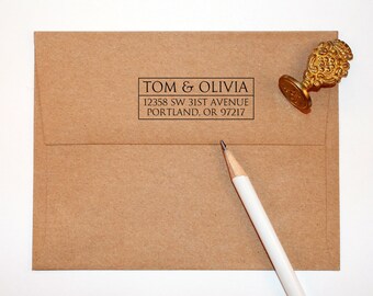 Return Address Stamp, custom address stamp, black self inking stamp, rubber stamp wood handle