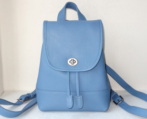 blue leather backpack purse