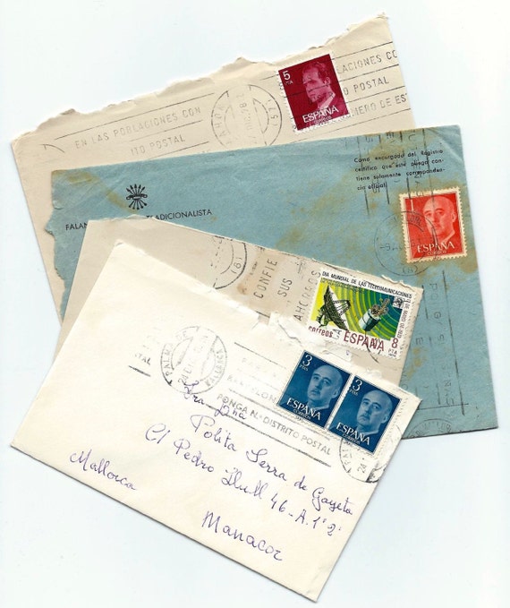 4 Stamped Postmarked Envelopes from SPAIN by BlueGrizzlePapers
