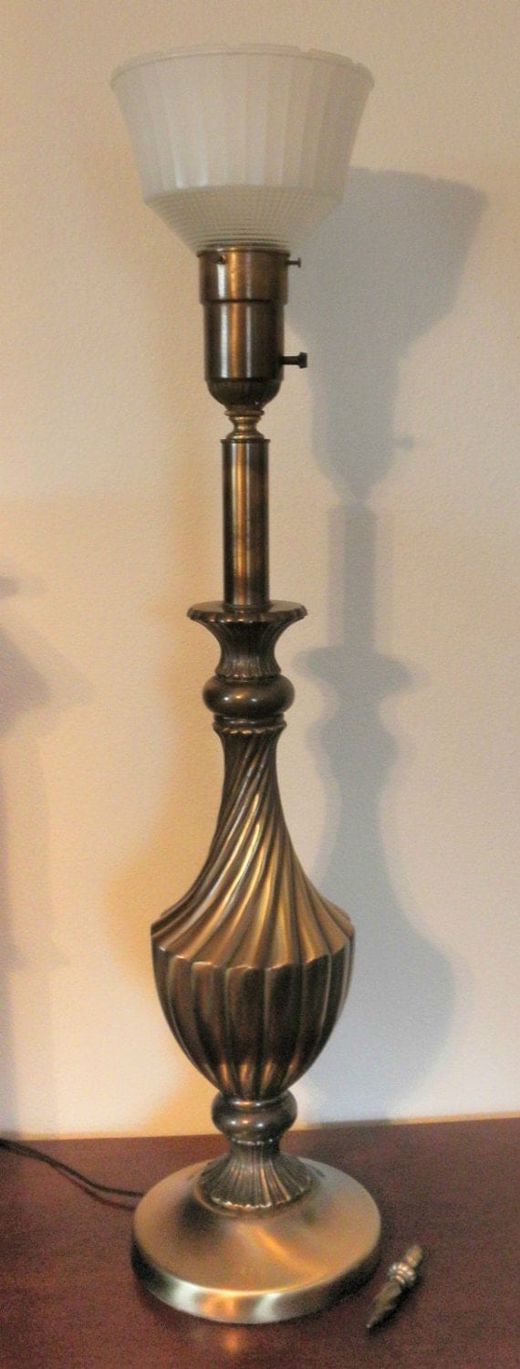 Vintage STIFFEL LAMP w Matching Shade Finial Brushed by JUNKIN4JOY