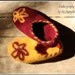 Unique Felted Slippers - Size US5/8 EU36-40, mismatched yellow and burgundy with flower applique, 100% virgin wool, knitted and felted