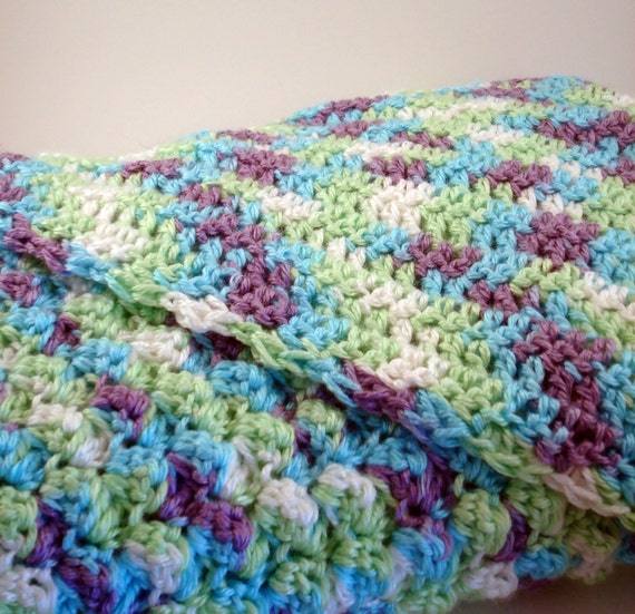 Multi-Colored Crocheted Hooded Baby Blanket Afghan