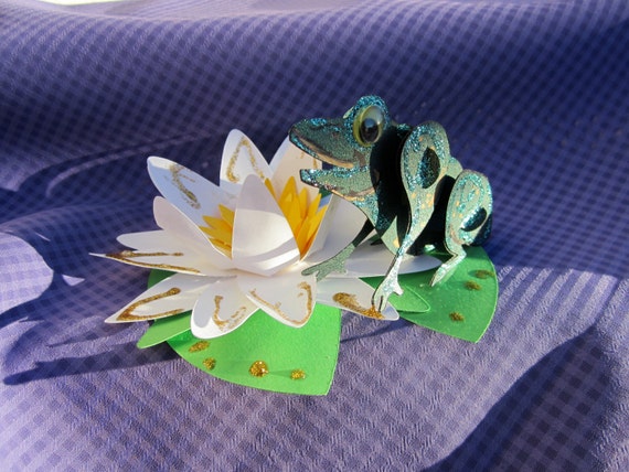 Items similar to FROG on a LILY Pad Paper 3D sculpture HOP into spring ...