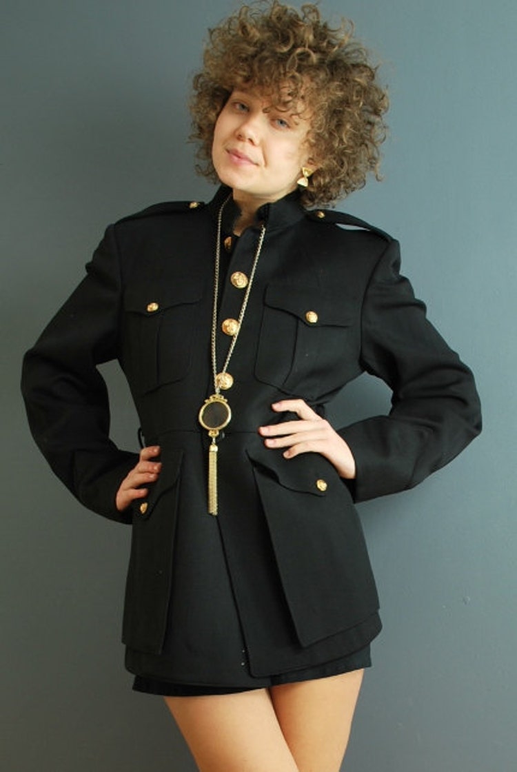 BLACK EPAULET MILITARY Jacket Dress Wool with by LadyFoxVintage