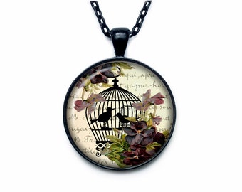 Bird cage necklace Bird cage pendant Bird cage jewelry