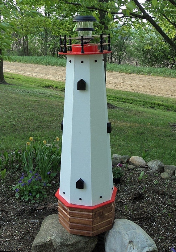 Solar lighthouse wooden well pump cover decorative garden ...