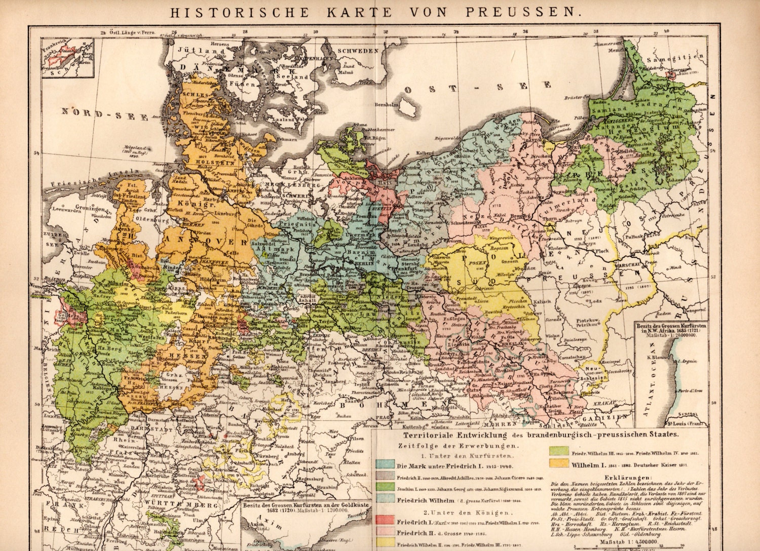 1895 Prussia Historic Map Historische Karte von Preussen