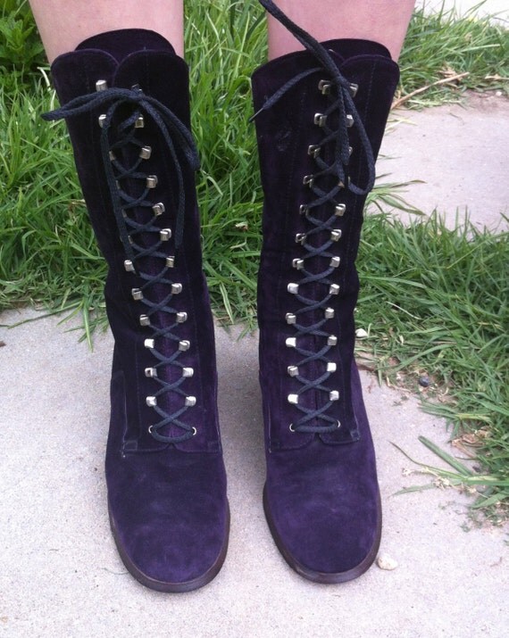 Early 70's purple suede lace up boots by DuVenay on Etsy