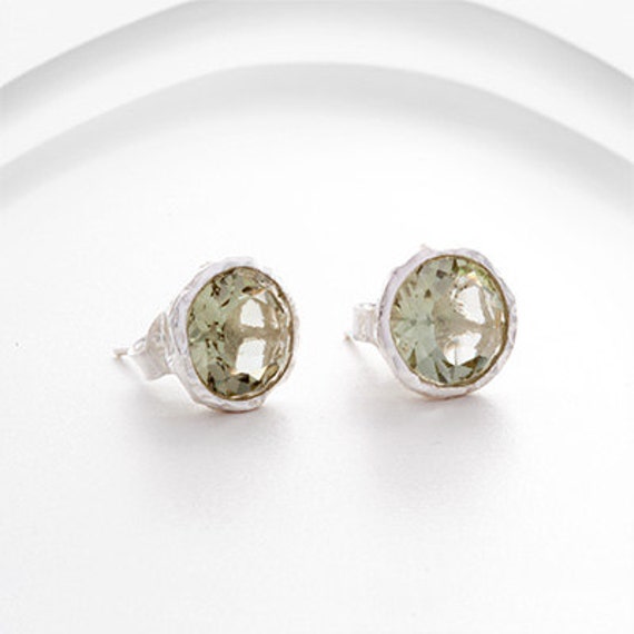 green amethyst stud earrings by SilverHillJewellery