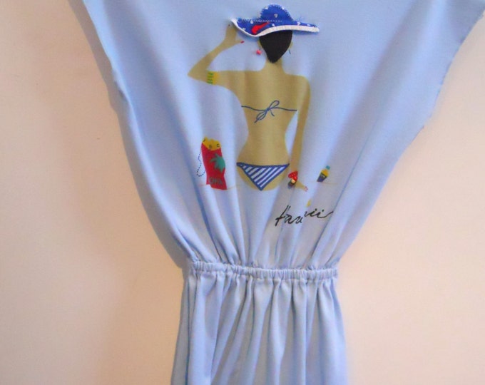 Woman's Hawaiian Romper, Vintage 1986 Blue Playsuit, Beach Cover Up , Size Small