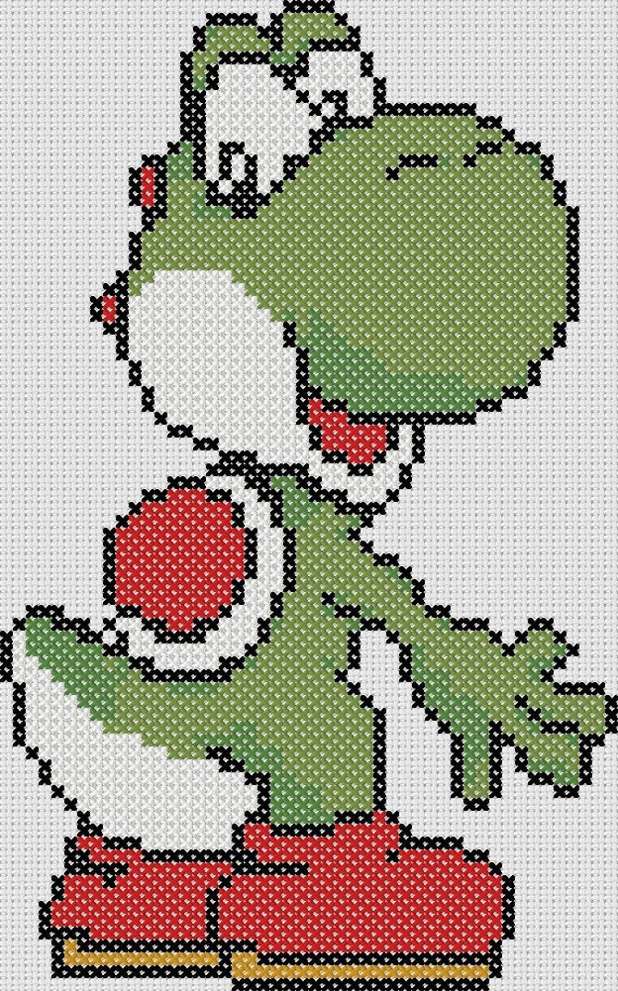 Super Mario Brothers Inspired Yoshi looking at his tail