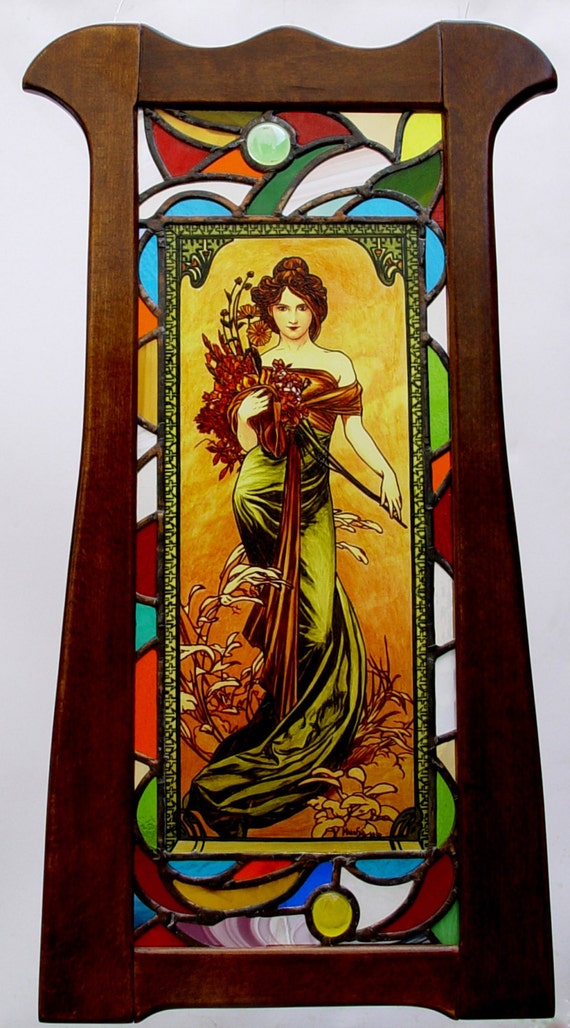 Alphonse Mucha,.Stained Glass, Windows lighting system. The Spring