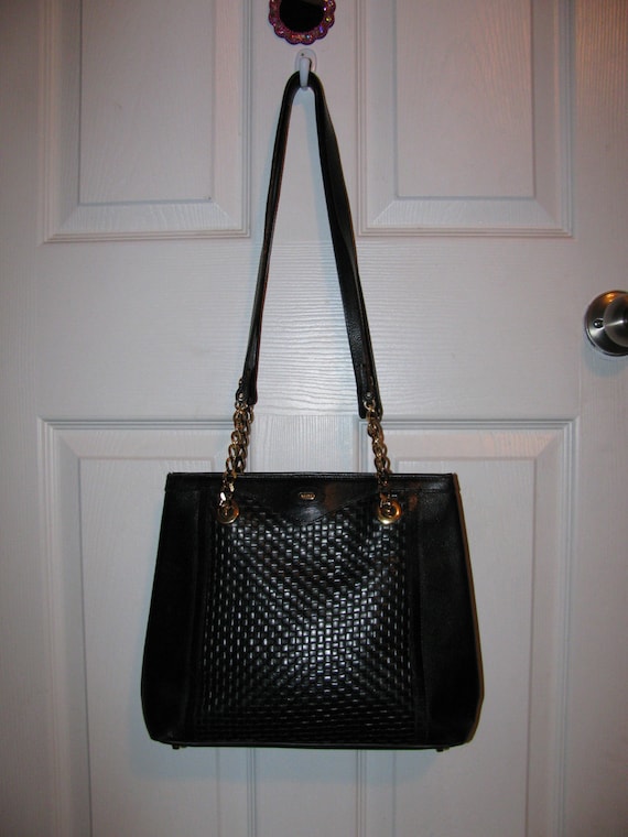 Vintage Bally handbag in rich black leather with gold tone