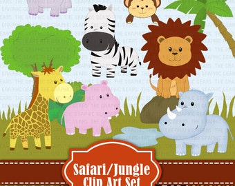 Jungle Safari Wild Zoo Animals Clip Art Jungle Clipart Set - lion ...