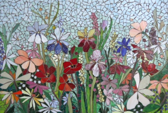 Mosaic Mural Floral Glass Garden Mosaic Panel For