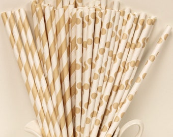 Paper Straws, 30 Ivory Cream Assorted Stripes and Dots Paper Straws, Vintage Wedding, Dinner Parties, Elegant, Shabby Chic, Party Drinks