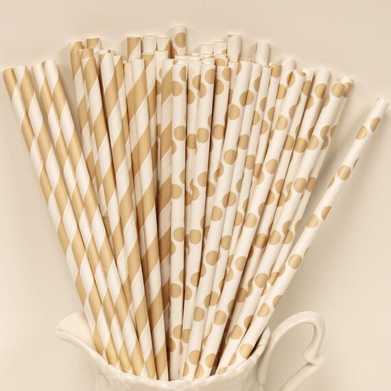 Paper Straws, 30 Ivory Cream Assorted Stripes and Dots Paper Straws, Vintage Wedding, Dinner Parties, Elegant, Shabby Chic, Party Drinks Il_570xn