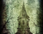 Surreal Photography, Tower in the Night, Birds, Trees, Branches, Dark Fantasy, Goth Art, Church, Fine Art - The Belfry