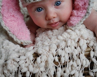 Crochet Baby Hat Easter Bunny Rabbit Ears Photo Prop pink ears