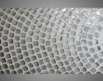 Large painting on canvas Oversized art White and Silver Squares Art Wall Deco modern style 72 x 24 Ready to Hang Made to Order