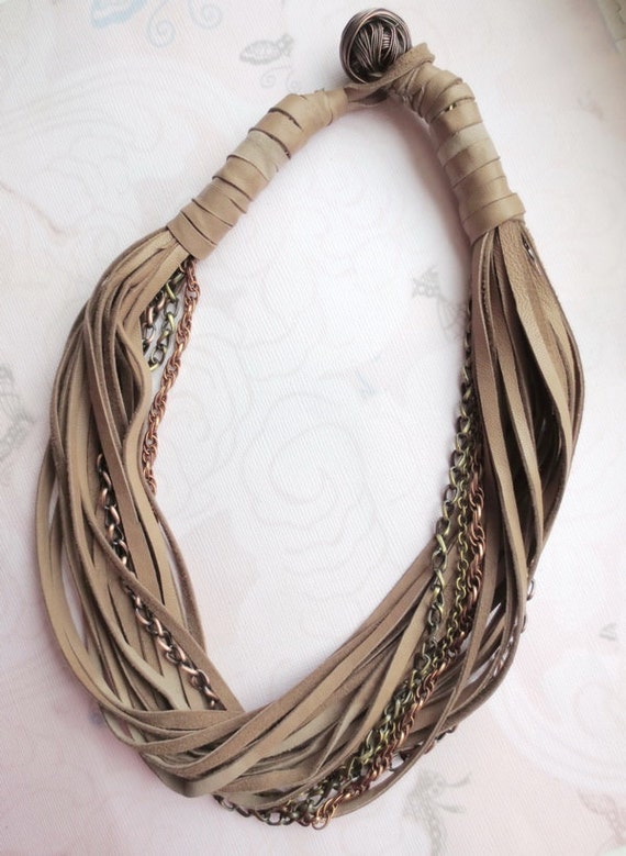 Brown Leather Necklace Genuine Leather Jewelry Metal Chains