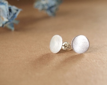 Small simple recycled sterling silver 9mm stud earrings with a brushed finish - Spot Earrings
