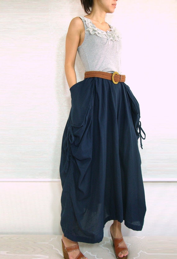 Lagenlook Maxi Skirt Big Pockets Long Skirt in Deep by idea2wear