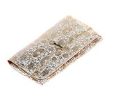 Vintage clutch bag Italian ,Genuine Leather ,Evening Bag ,White & Gold Tooled Design , Vintage italian leather