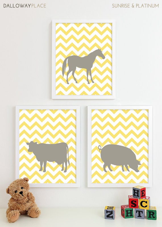 Farm Animal Nursery Art Prints Horse Chevron Nursery Wall Art
