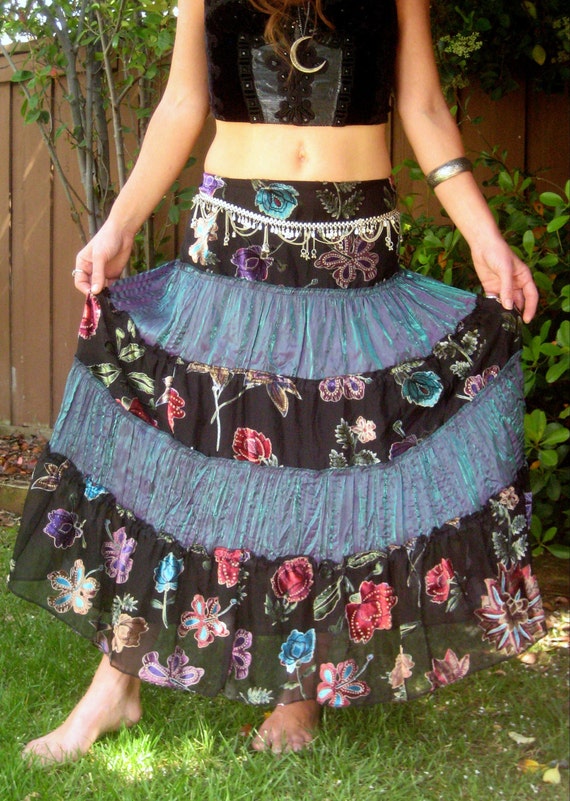 Vintage Hippie Gypsy Velvet Burnout Maxi Skirt