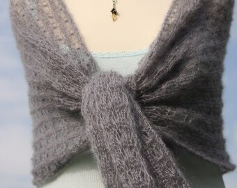 Bridal shawl / knitted shawl / knitted scarf / wrap / kid mohair / silk / light grey / delicate grey / silver gey