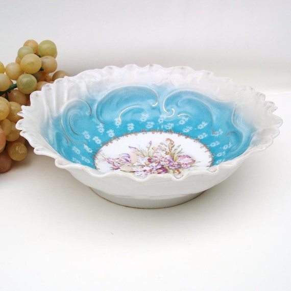Antique German Porcelain Serving Bowl Turquoise by WhimzyThyme