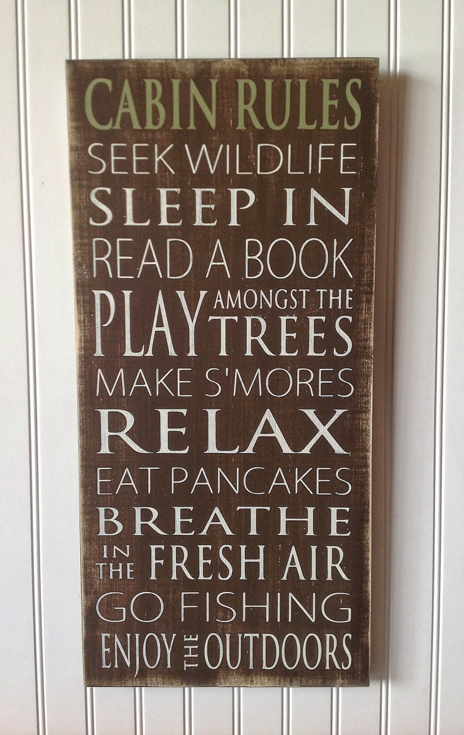 Cabin Rules Typography Art Sign Distressed Subway Art