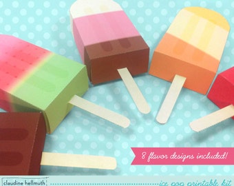 ice pop - party favor boxes and gift card holders printable PDF kit - INSTANT download