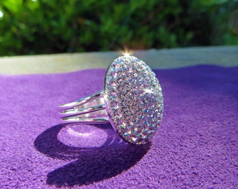 Crystal Clear Swarovski Crystal Ring, Crystal Bella Ring, Sparkly Crystal Ring April Birthstone Ring, Adjustable Silver Ring, Silver Jewelry