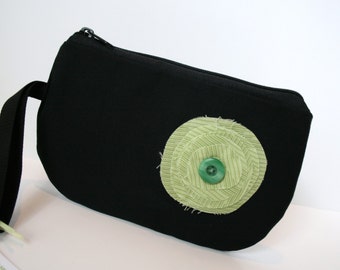Black Fabric Wristlet, IPhone Wristlet, SmartPhone Wristlet, Zippered Wristlet