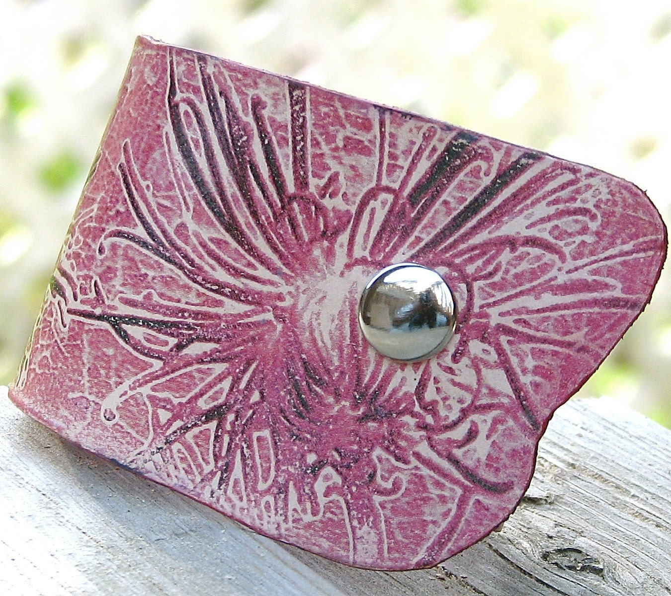 Women's Leather Wristband Cuff Chrysanthemum Flower