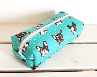 Long box pouch - French bulldog in mint