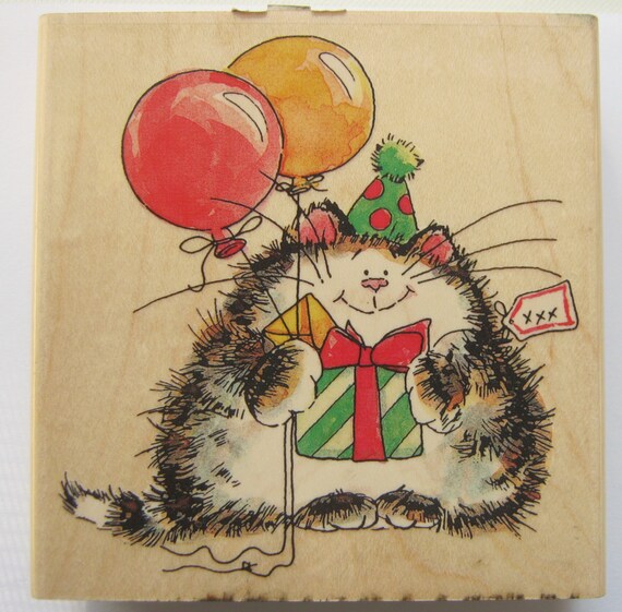 Penny Black Life of the Party Cat Rubber Stamp Kitty Balloons