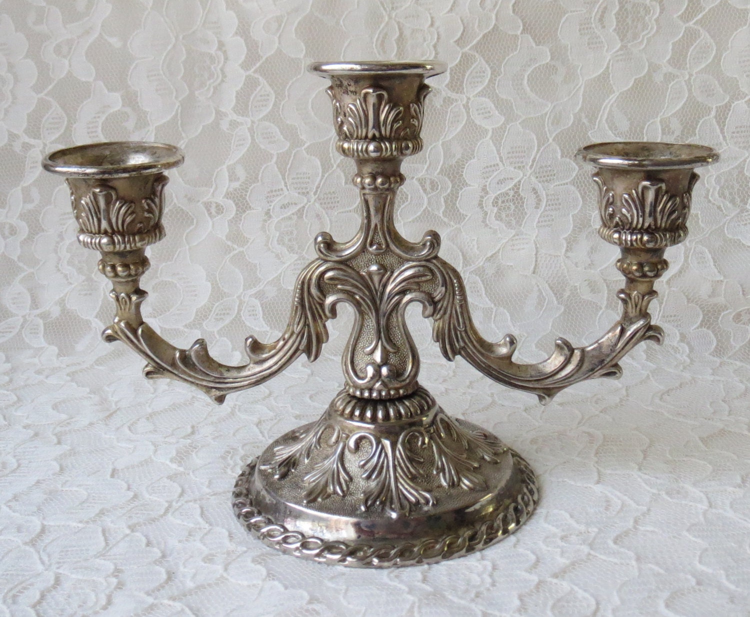 Vintage 3 Arm Silver Plated Candelabra Candle Holder Baroque