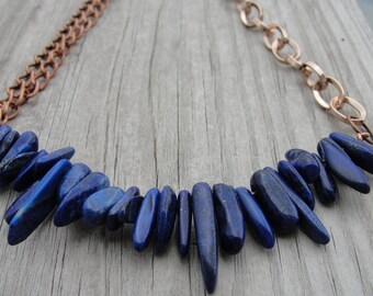 Lapis Lazuli Copper Rose Gold Multi Chain Necklace Multi Media SydneyAustinDesigns