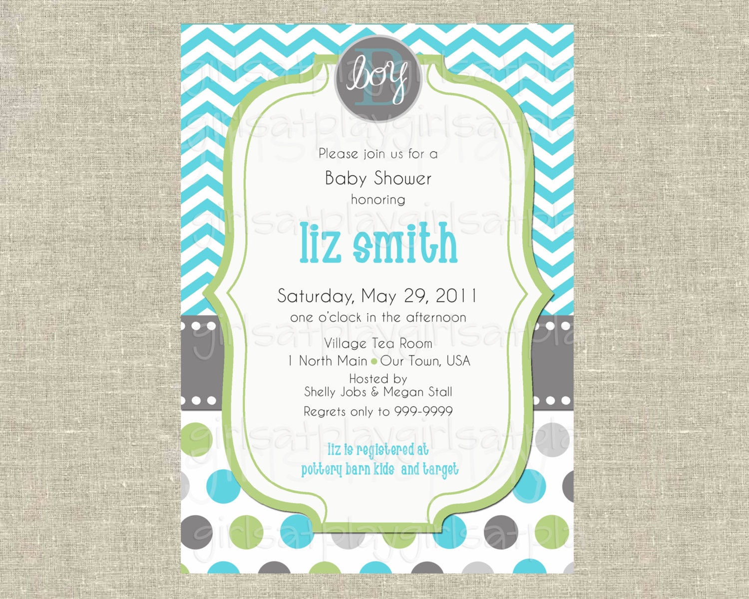 Baby Boy Shower Invitation Invite Modern Chevron by girlsatplay